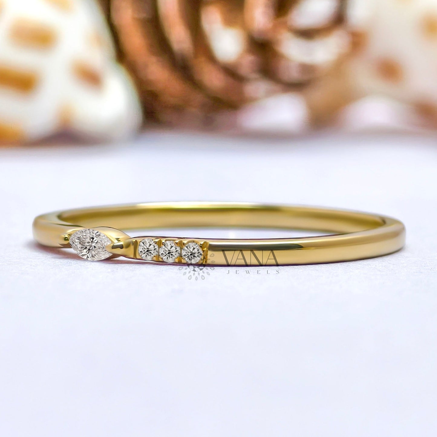 Marquise and Round Cut Moissanite Stackable Wedding Band in Yellow Gold
