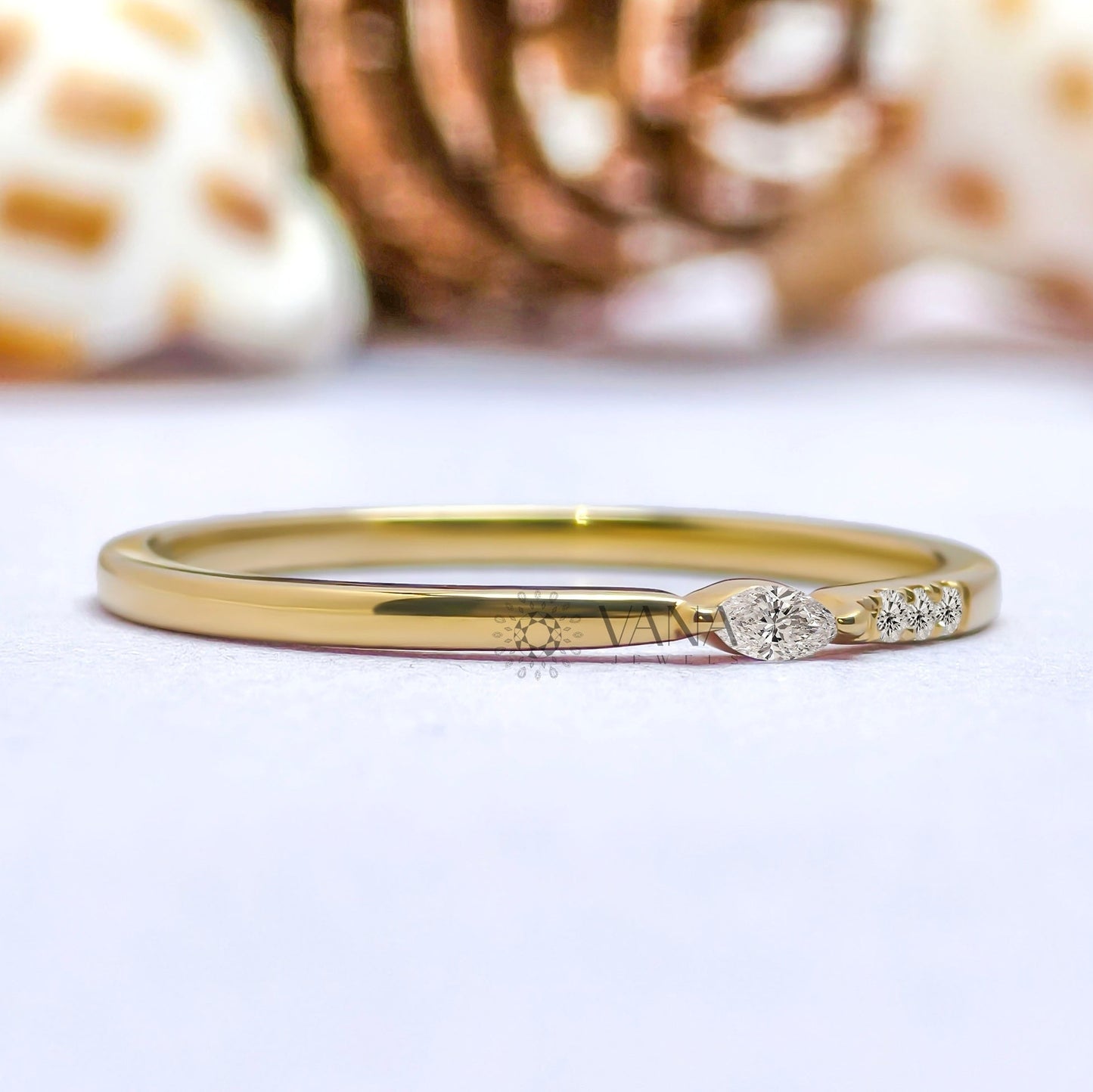 Marquise and Round Cut Moissanite Stackable Wedding Band in Yellow Gold