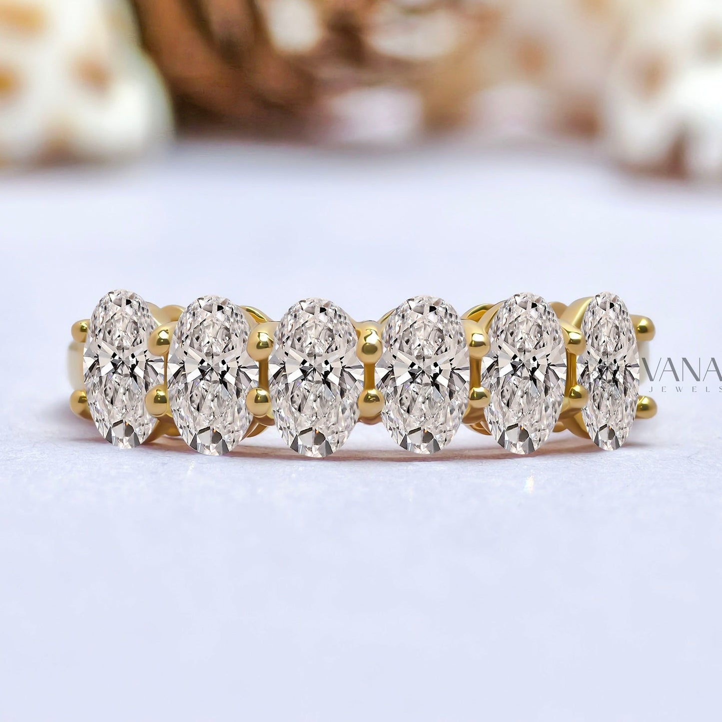 Oval Cut Moissanite Wedding Band, White Gold Stackable Anniversary Ring