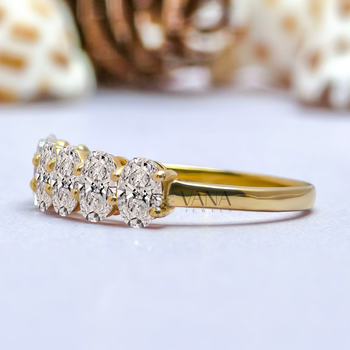 Oval Cut Moissanite Wedding Band, White Gold Stackable Anniversary Ring
