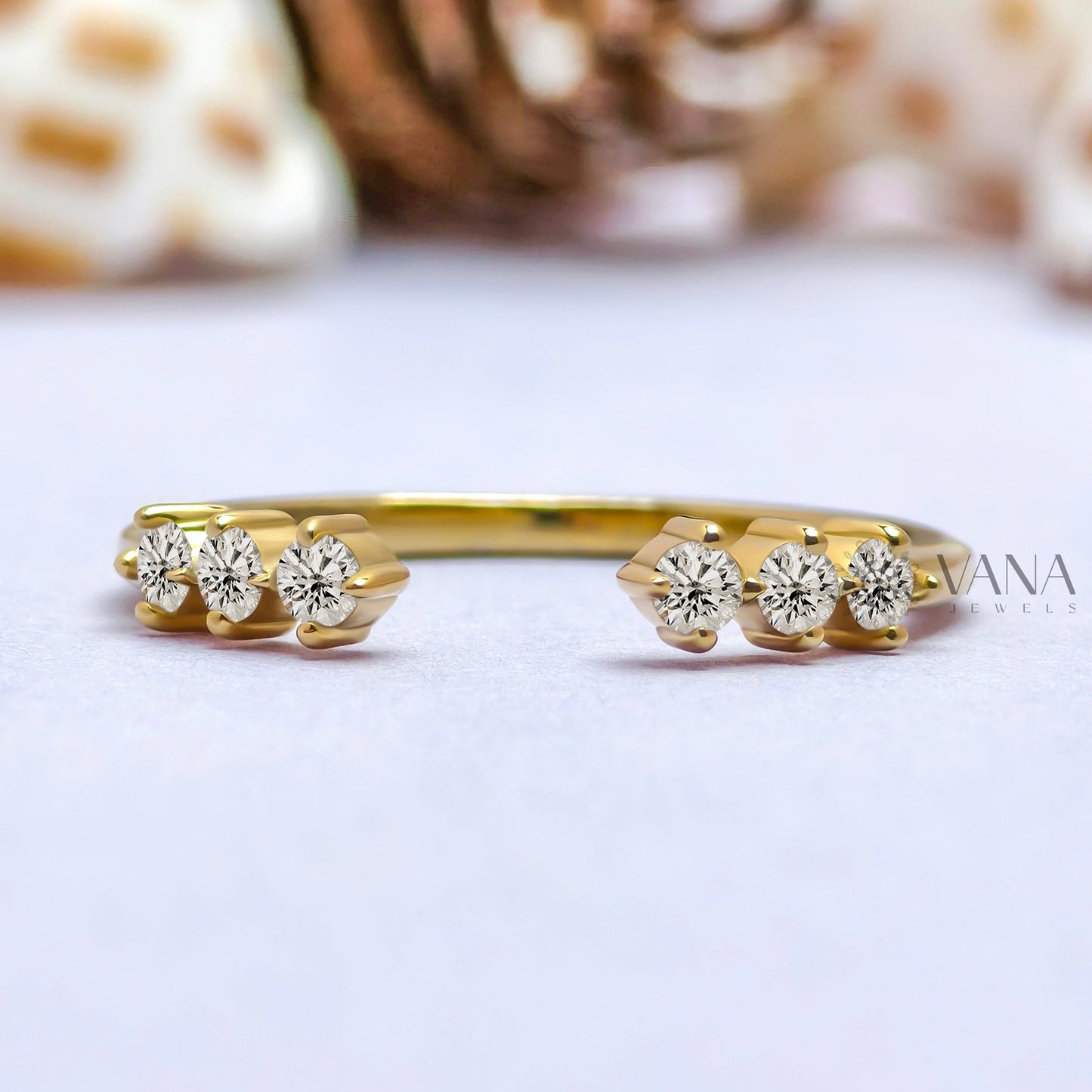 Round Cut Open Gap Moissanite Stackable Wedding Band in Yellow Gold