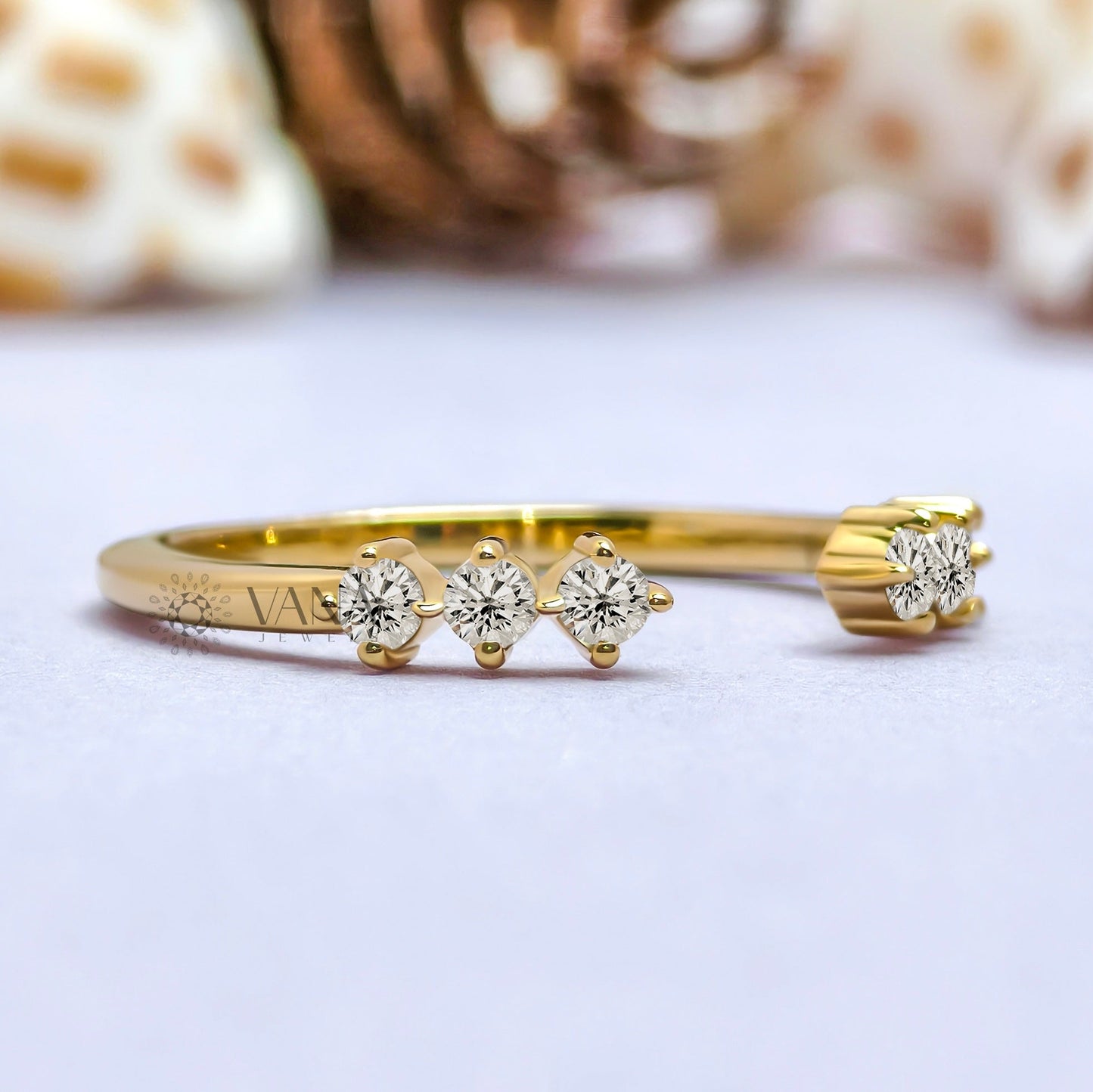 Round Cut Open Gap Moissanite Stackable Wedding Band in Yellow Gold
