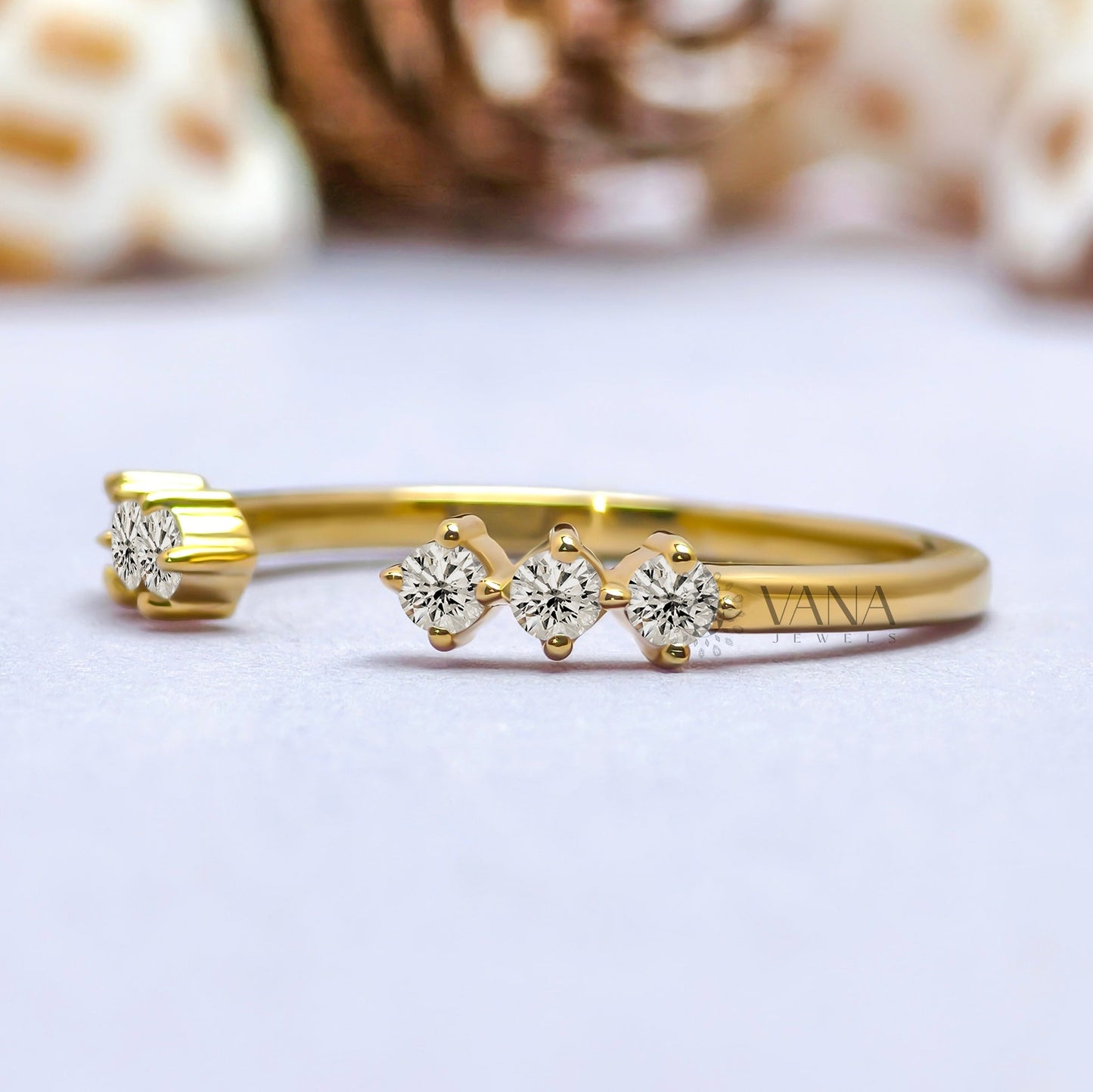 Round Cut Open Gap Moissanite Stackable Wedding Band in Yellow Gold