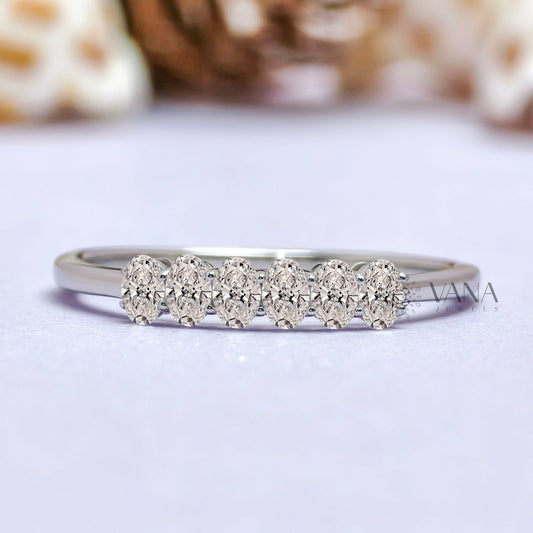 Oval Cut Moissanite Wedding Band, White Gold Stackable Anniversary Ring