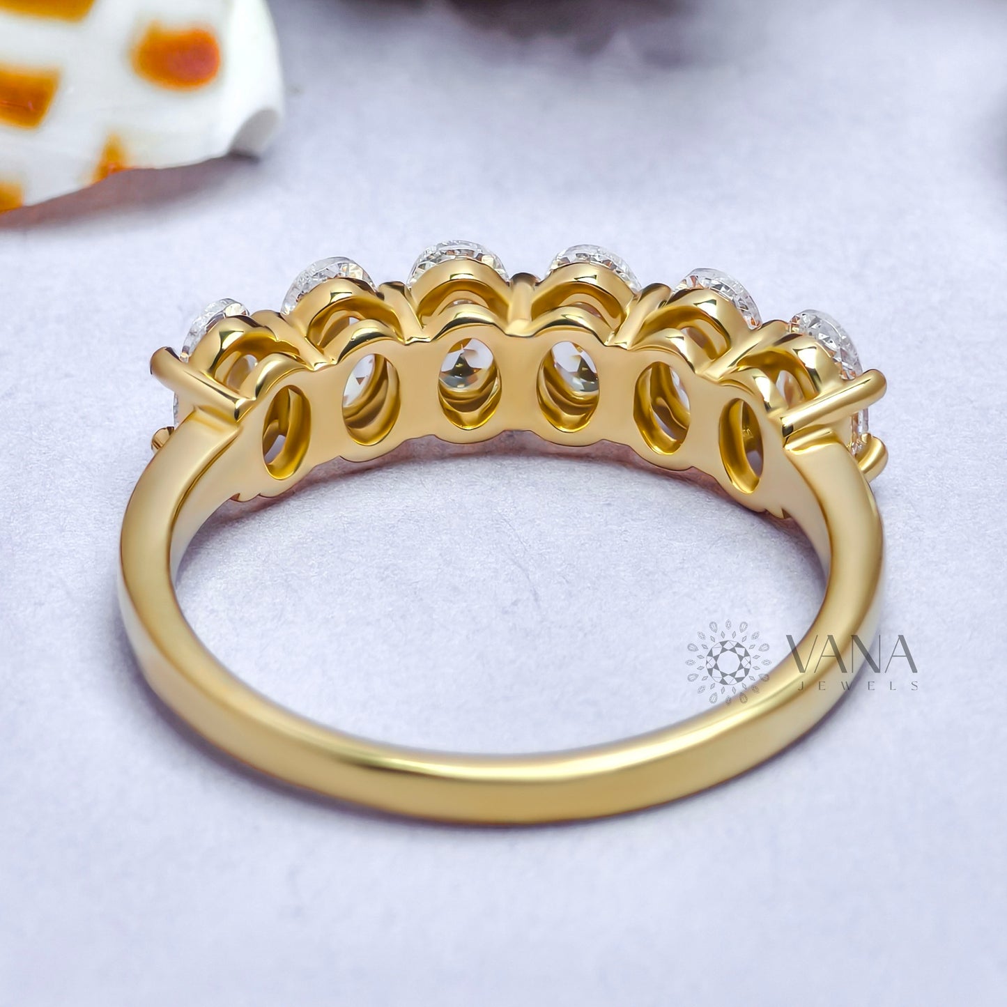 Oval Cut Moissanite Wedding Band, White Gold Stackable Anniversary Ring