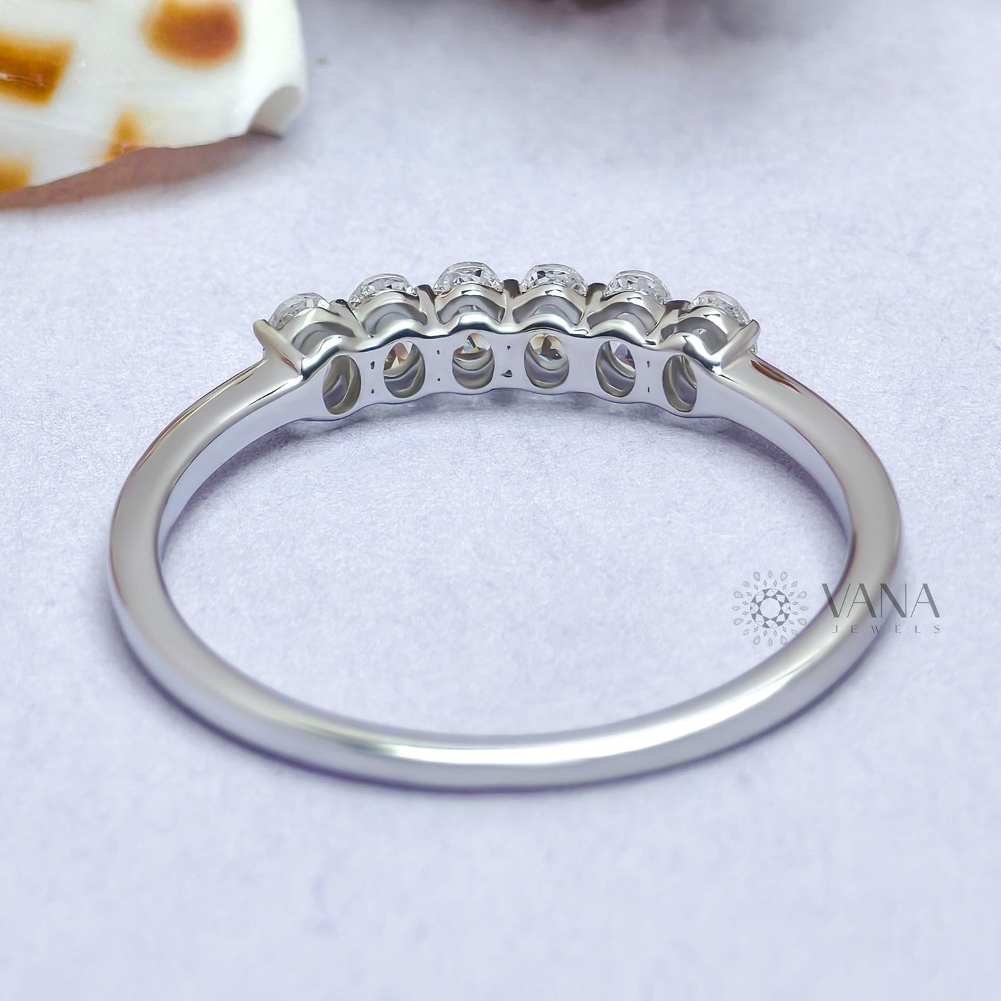 Oval Cut Moissanite Wedding Band, White Gold Stackable Anniversary Ring