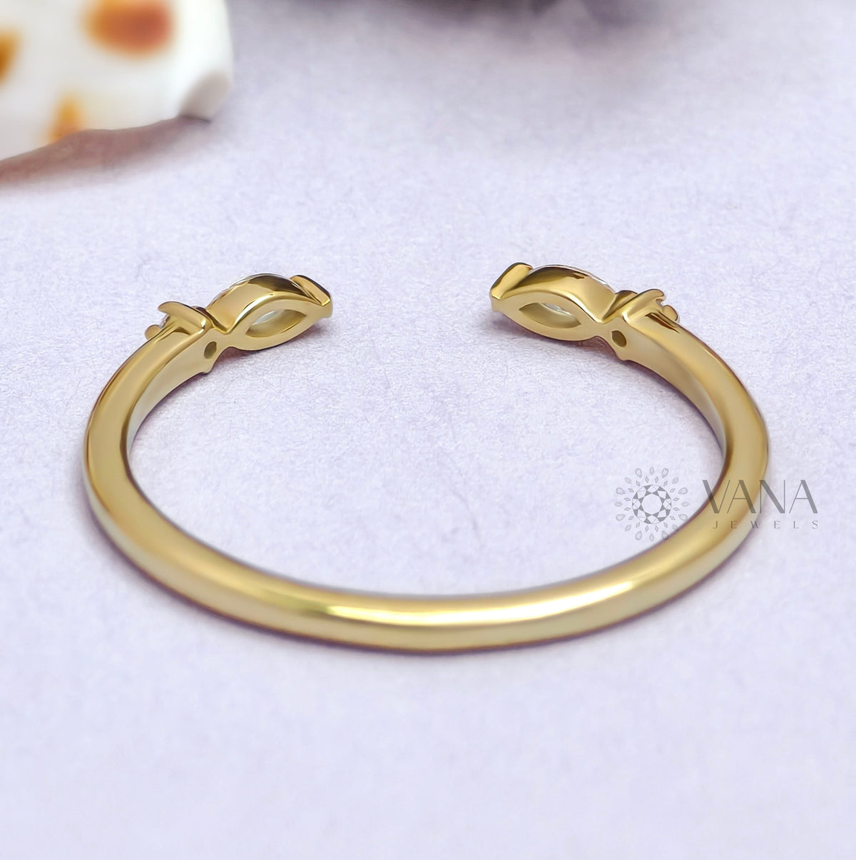 Open Gap Wedding Band with Marquise and Round Moissanite in 14K Gold