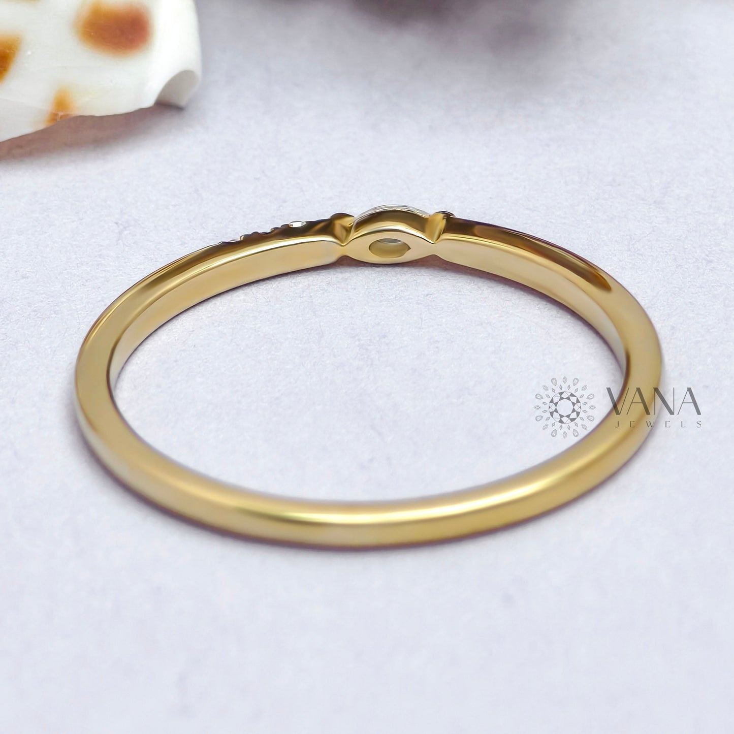 Marquise and Round Cut Moissanite Stackable Wedding Band in Yellow Gold