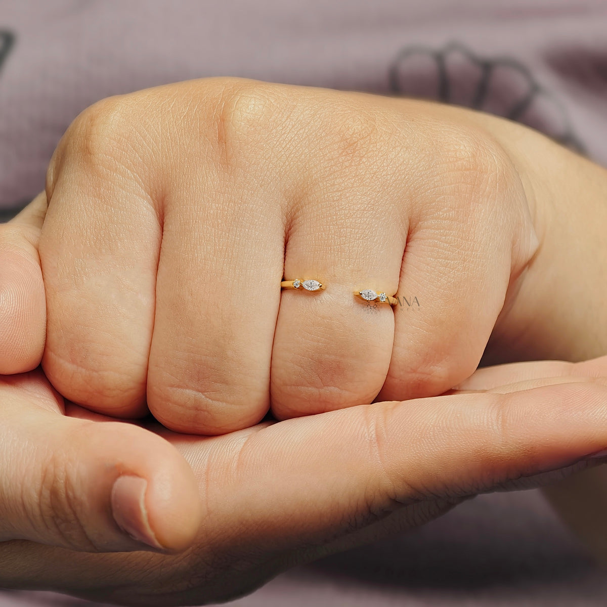 Open Gap Wedding Band with Marquise and Round Moissanite in 14K Gold