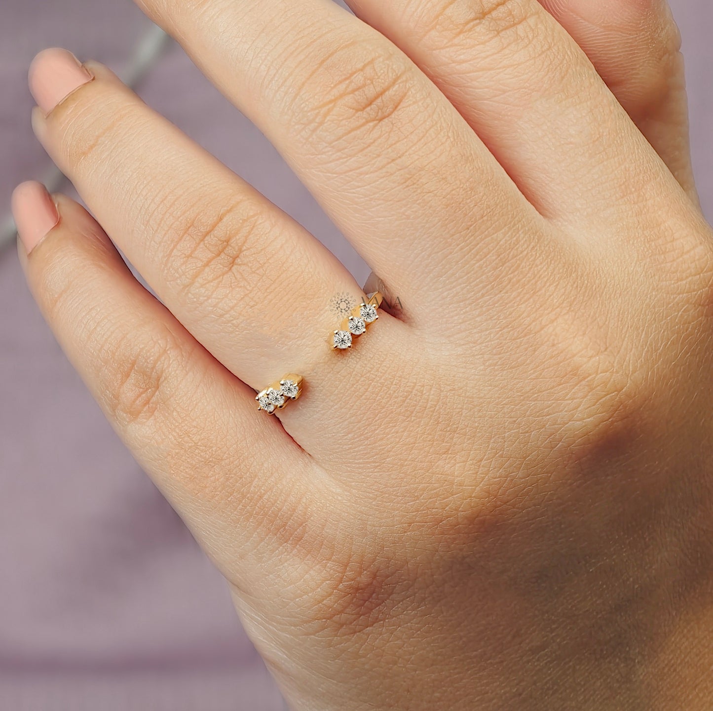 Round Cut Open Gap Moissanite Stackable Wedding Band in Yellow Gold
