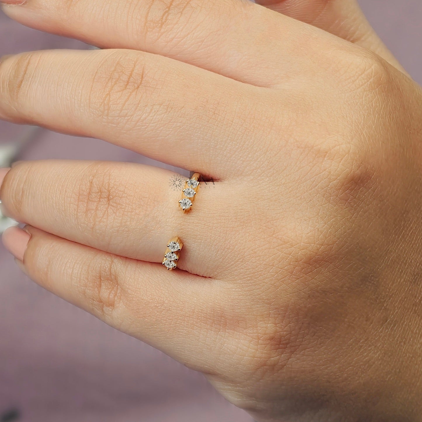 Round Cut Open Gap Moissanite Stackable Wedding Band in Yellow Gold