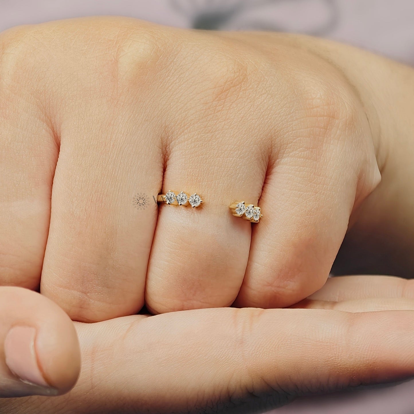 Round Cut Open Gap Moissanite Stackable Wedding Band in Yellow Gold