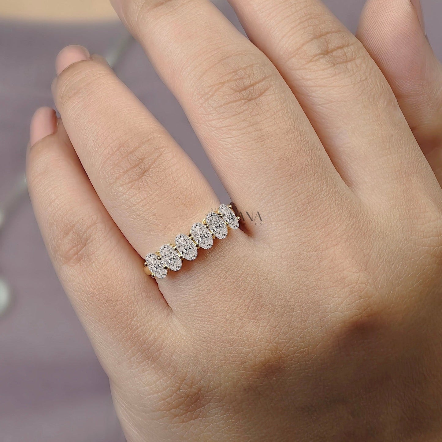 Oval Cut Moissanite Wedding Band, White Gold Stackable Anniversary Ring