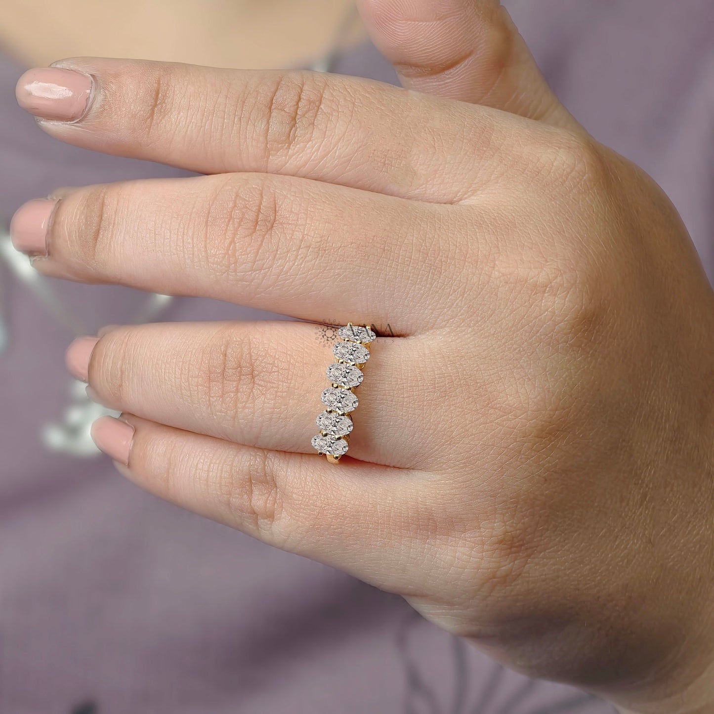 Oval Cut Moissanite Wedding Band, White Gold Stackable Anniversary Ring