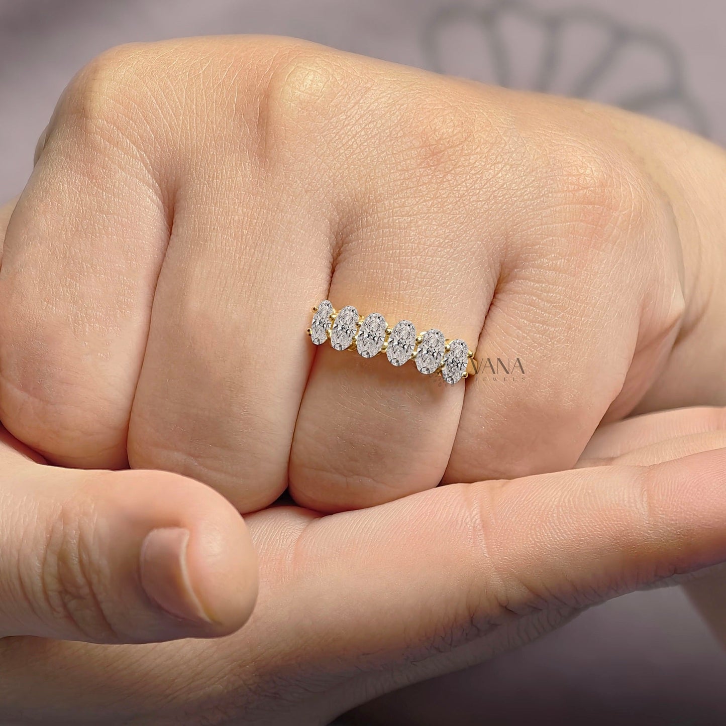 Oval Cut Moissanite Wedding Band, White Gold Stackable Anniversary Ring