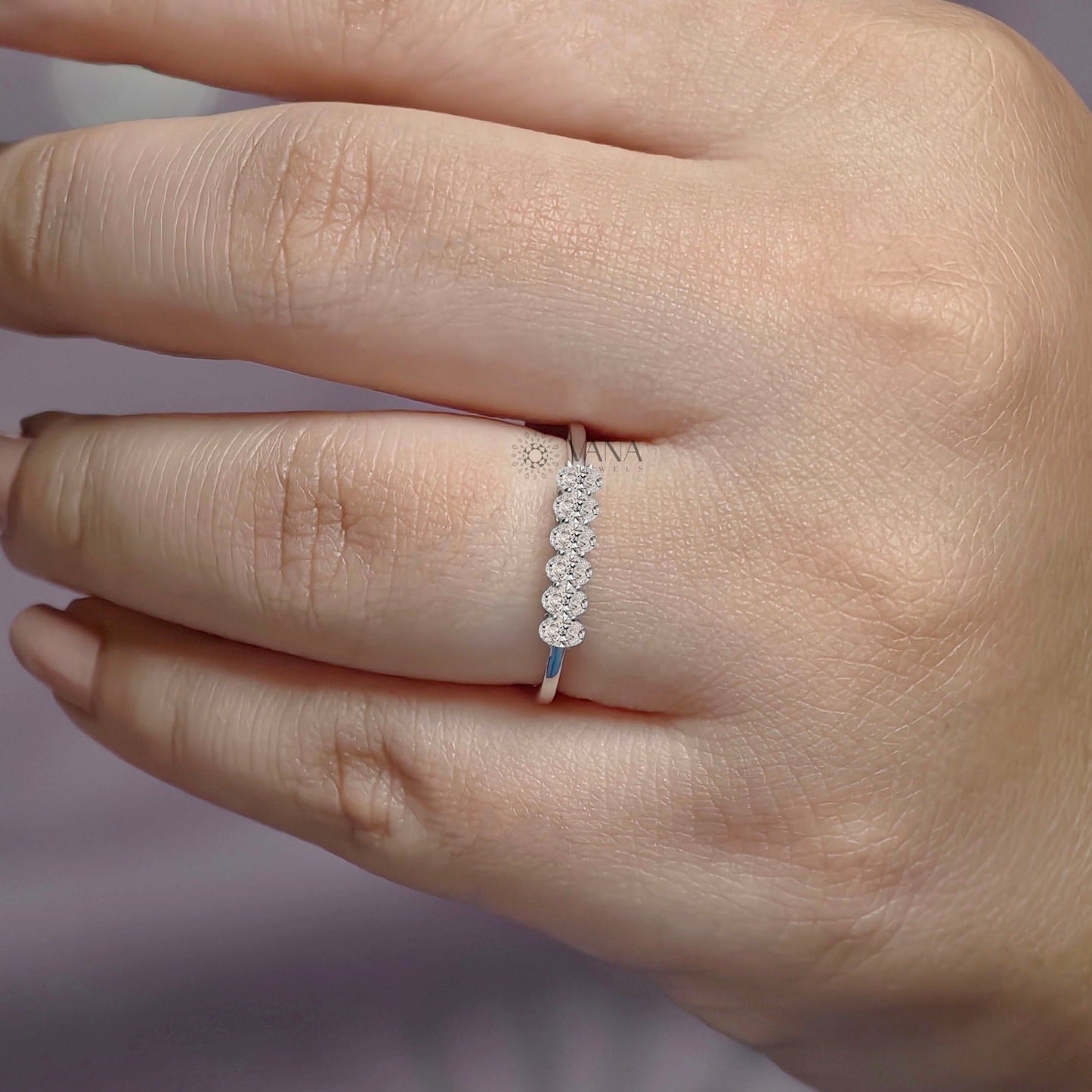 Oval Cut Moissanite Wedding Band, White Gold Stackable Anniversary Ring