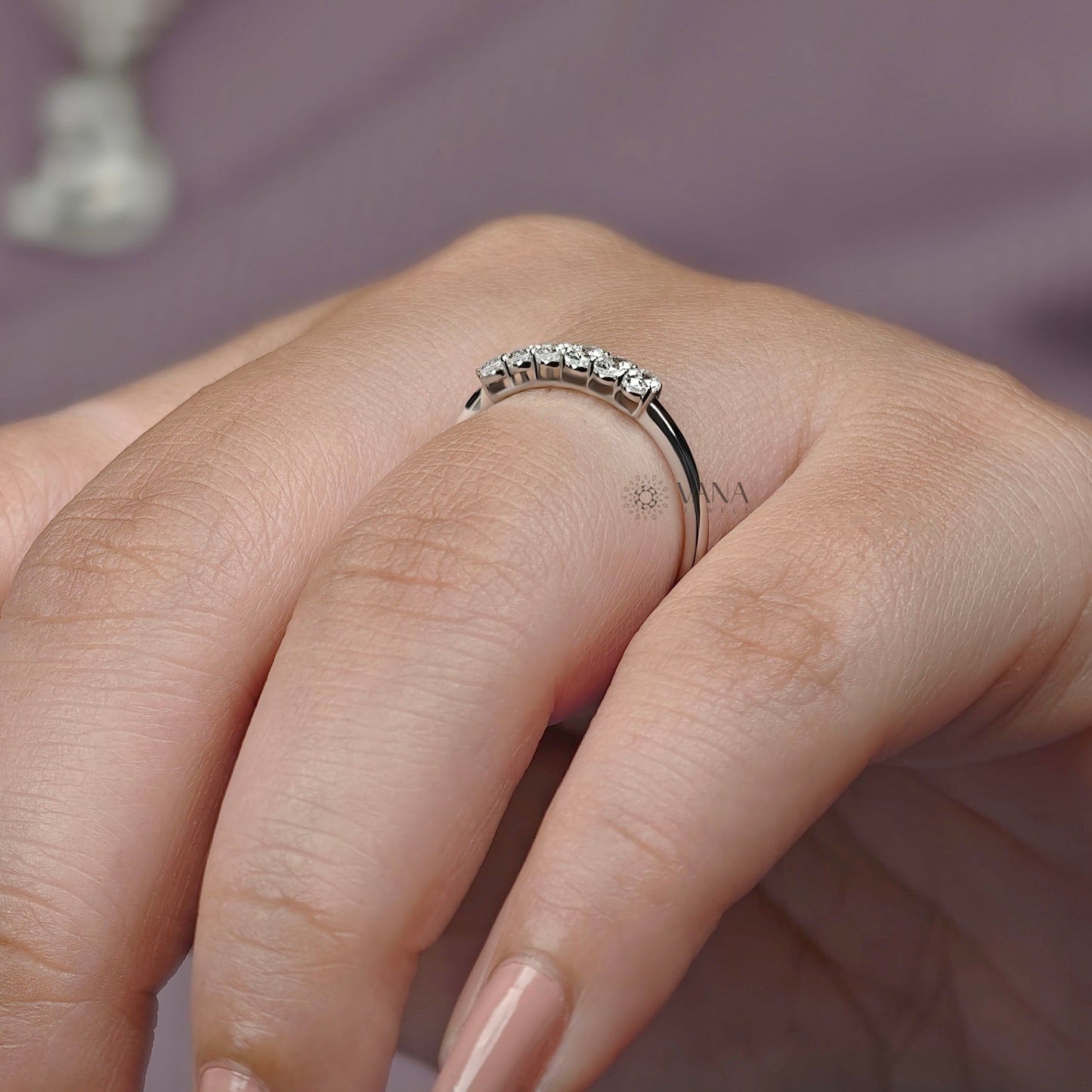 Oval Cut Moissanite Wedding Band, White Gold Stackable Anniversary Ring