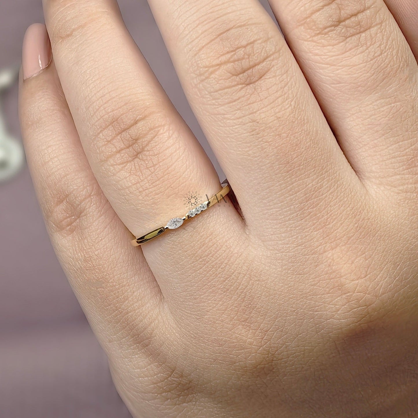 Marquise and Round Cut Moissanite Stackable Wedding Band in Yellow Gold