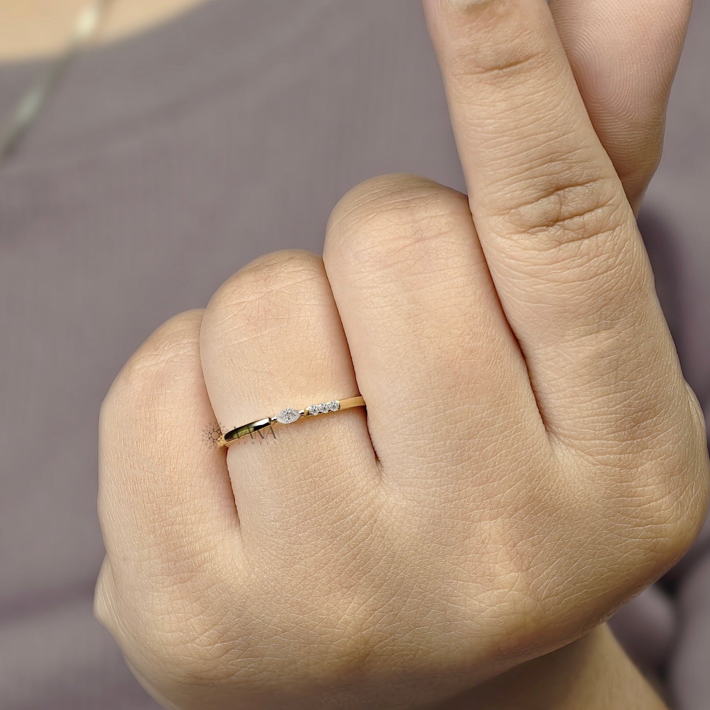 Marquise and Round Cut Moissanite Stackable Wedding Band in Yellow Gold