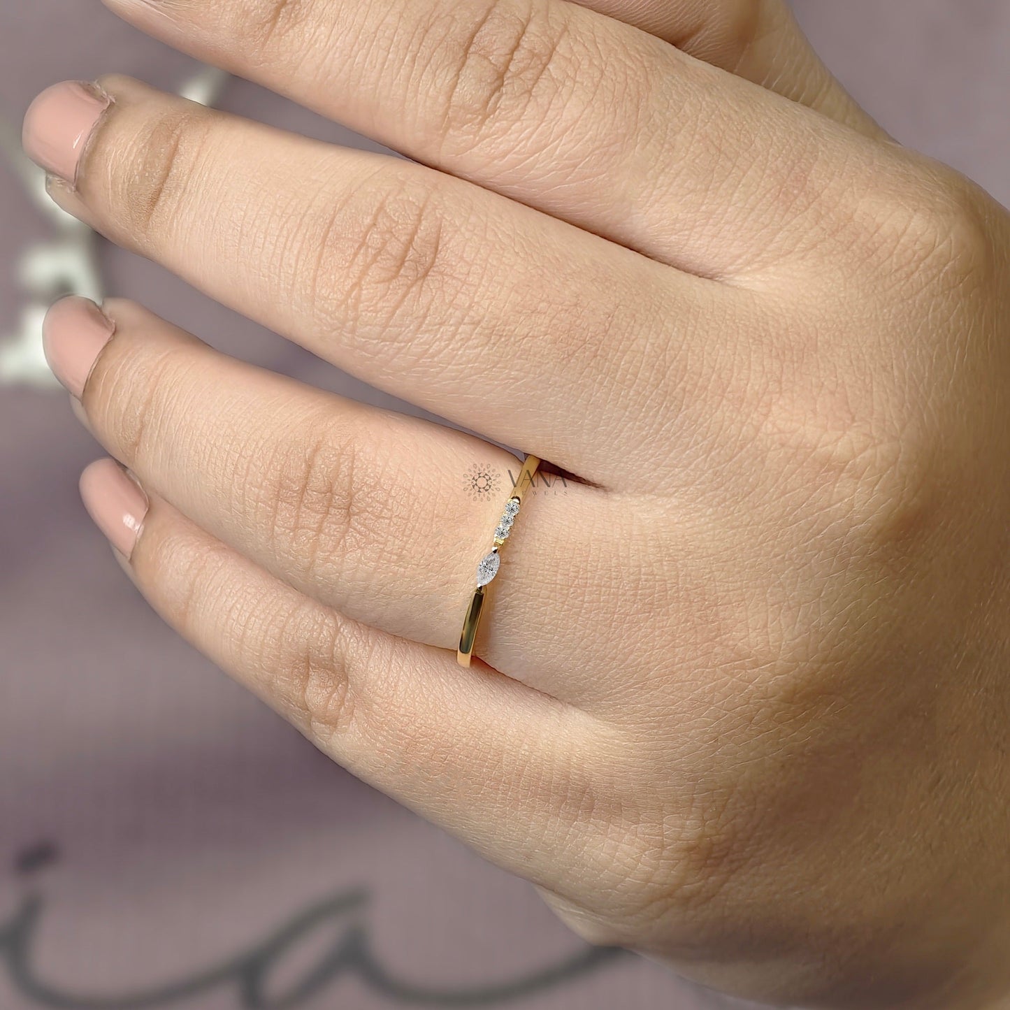 Marquise and Round Cut Moissanite Stackable Wedding Band in Yellow Gold