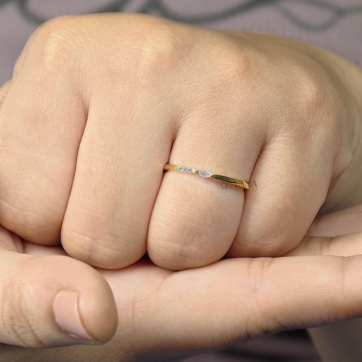 Marquise and Round Cut Moissanite Stackable Wedding Band in Yellow Gold