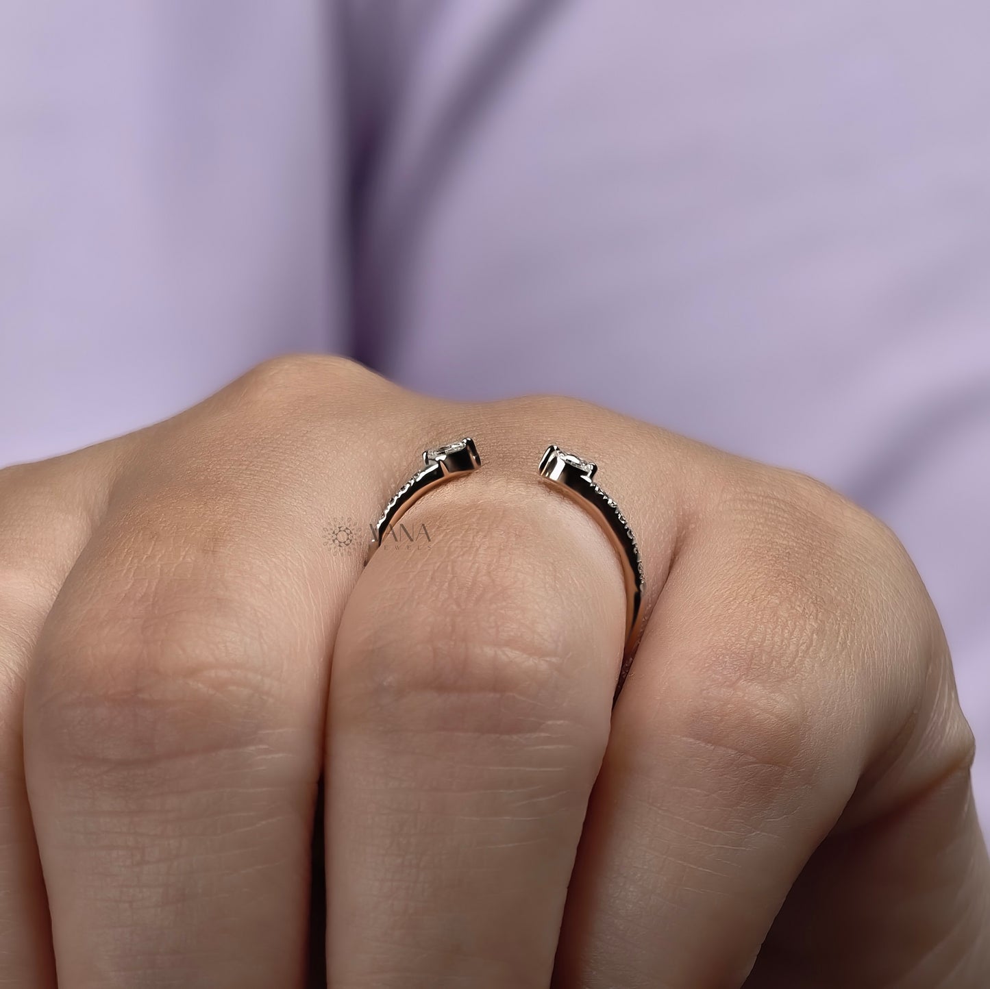 Open Gap Wedding Band with Marquise and Round Cut Moissanite in 14K Rose Gold