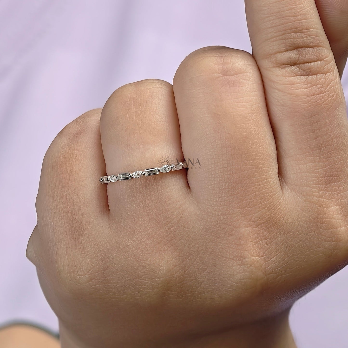 Minimalist Baguette and Marquise Cut Full Eternity Wedding Band with Alternative Style