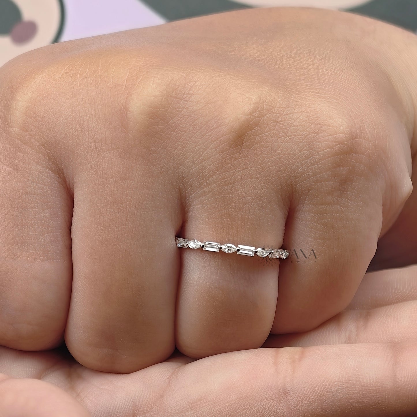 Minimalist Baguette and Marquise Cut Full Eternity Wedding Band with Alternative Style