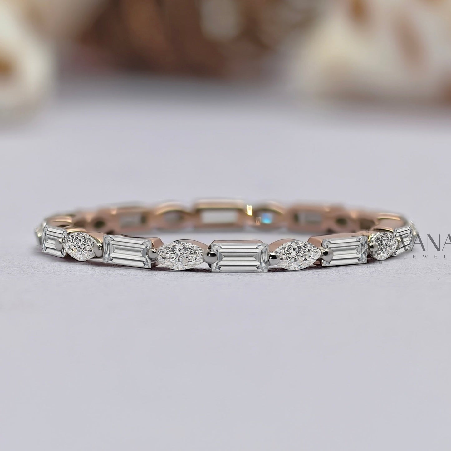 Minimalist Baguette and Marquise Cut Full Eternity Wedding Band with Alternative Style