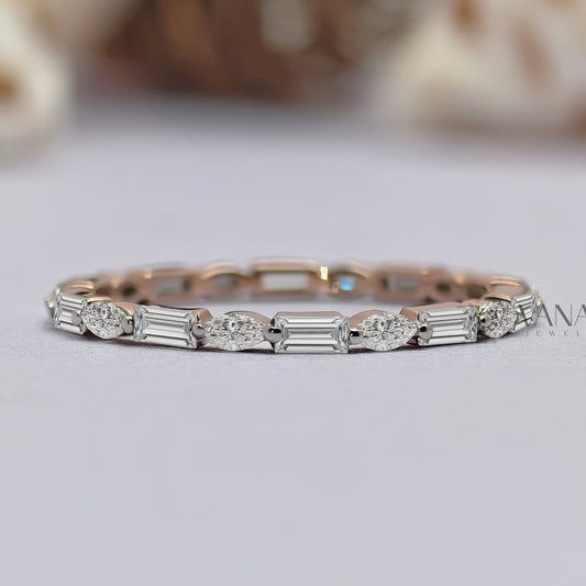 Minimalist Baguette and Marquise Cut Full Eternity Wedding Band with Alternative Style