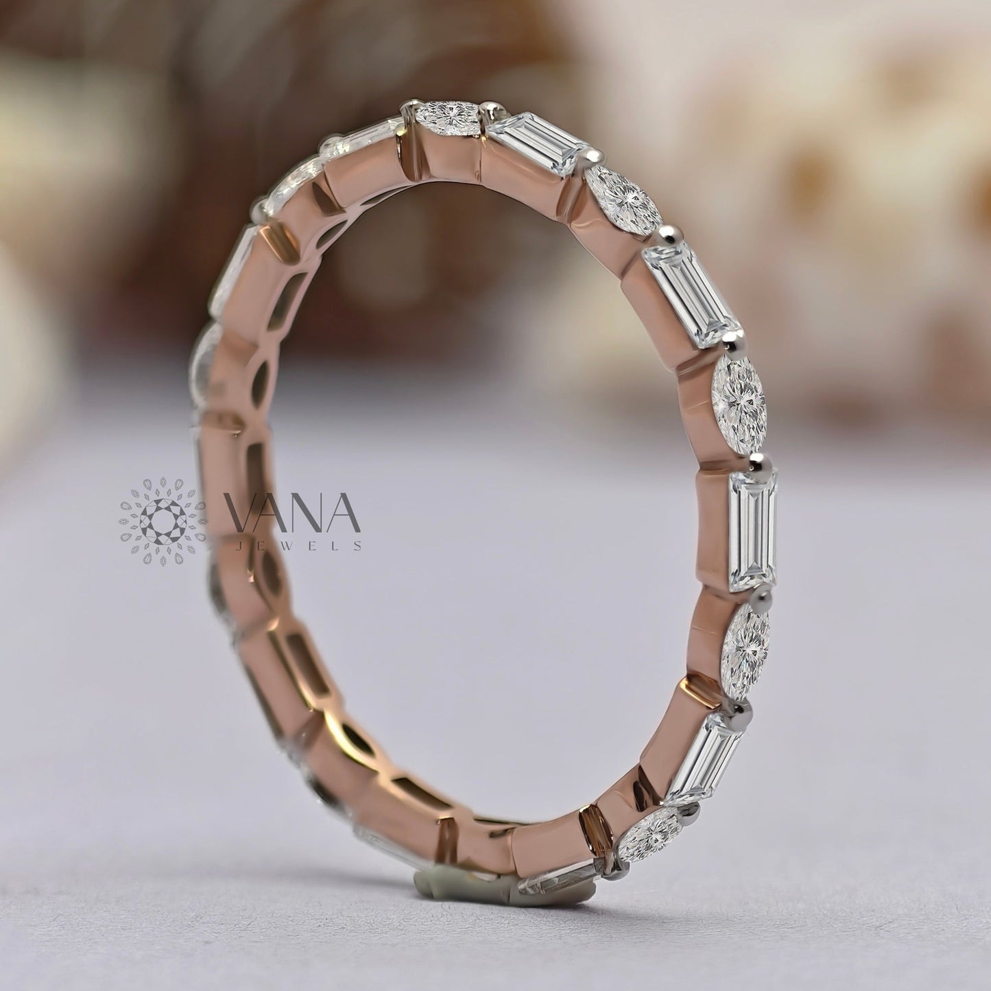 Minimalist Baguette and Marquise Cut Full Eternity Wedding Band with Alternative Style