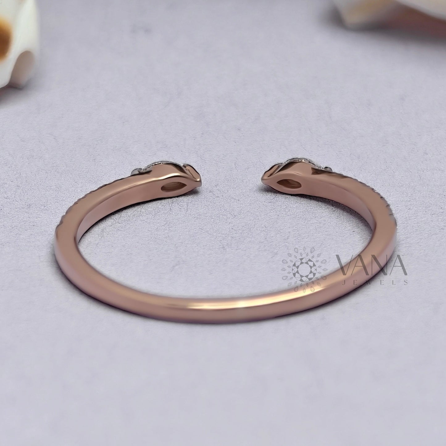 Open Gap Wedding Band with Marquise and Round Cut Moissanite in 14K Rose Gold