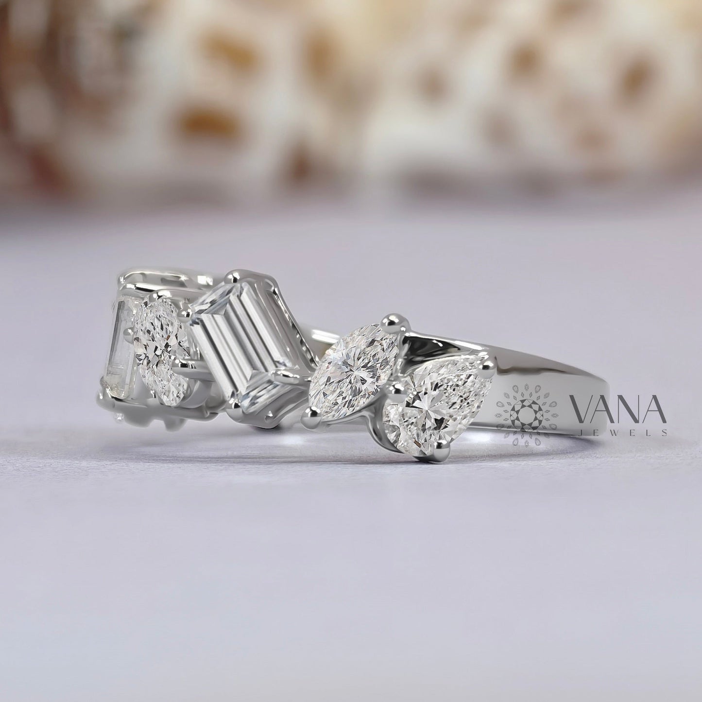 Mixed Cut Moissanite Half Eternity Wedding Band in 18K White Gold