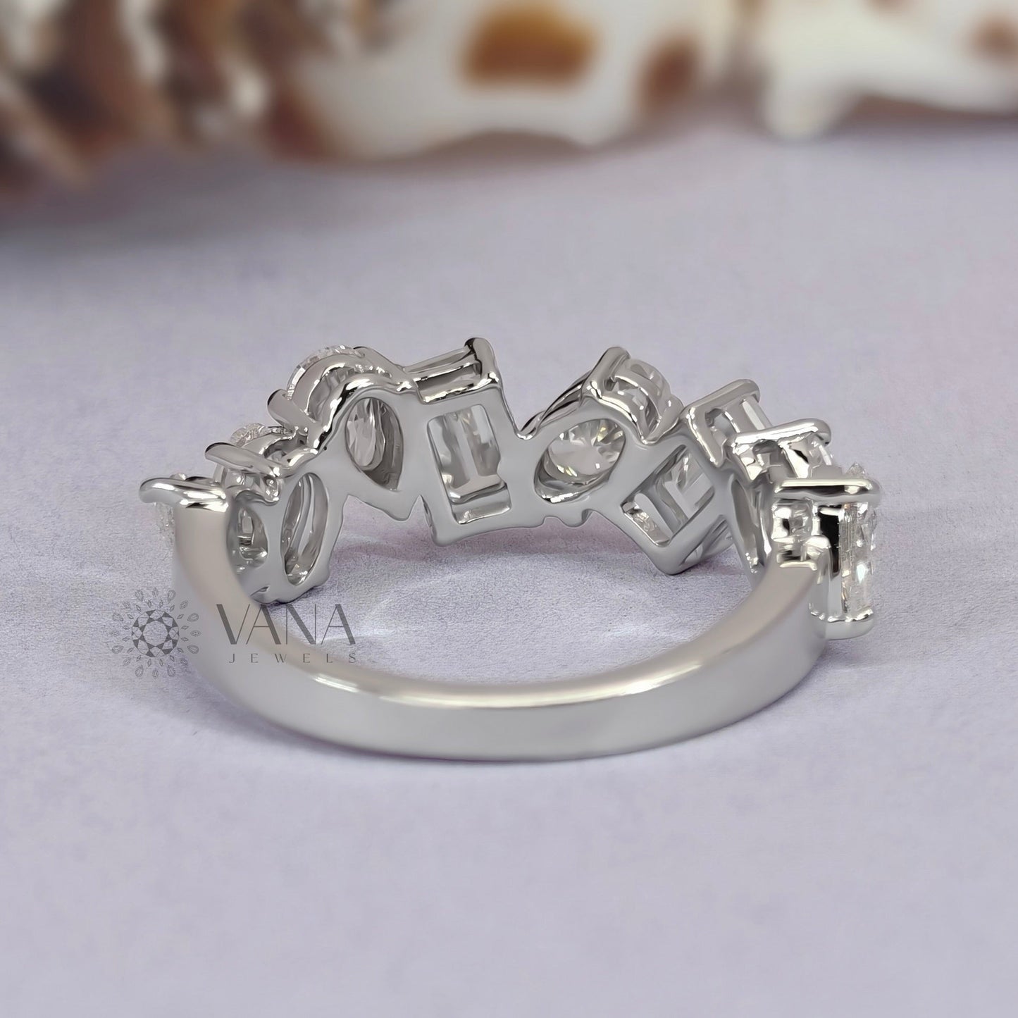 Mixed Cut Moissanite Half Eternity Wedding Band in 18K White Gold