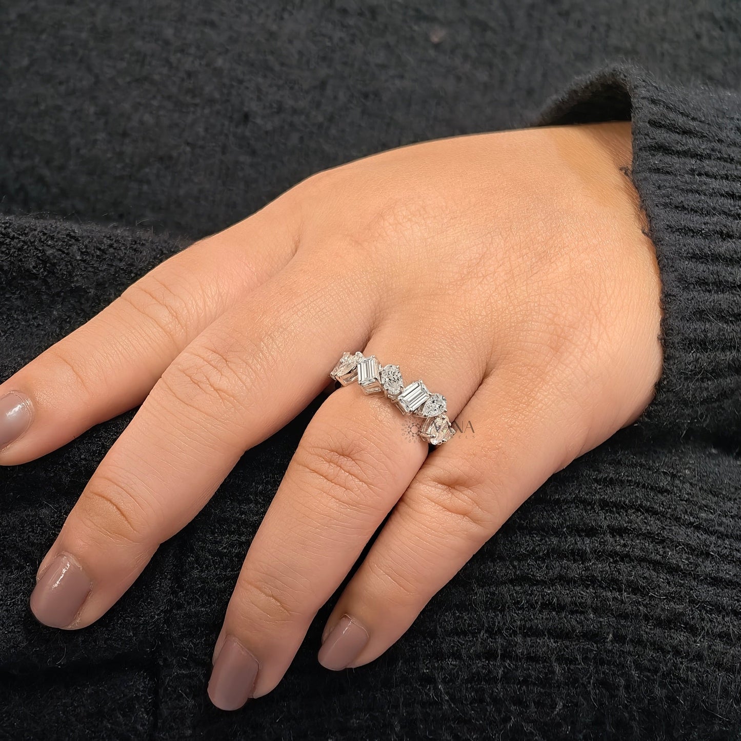 Mixed Cut Moissanite Half Eternity Wedding Band in 18K White Gold