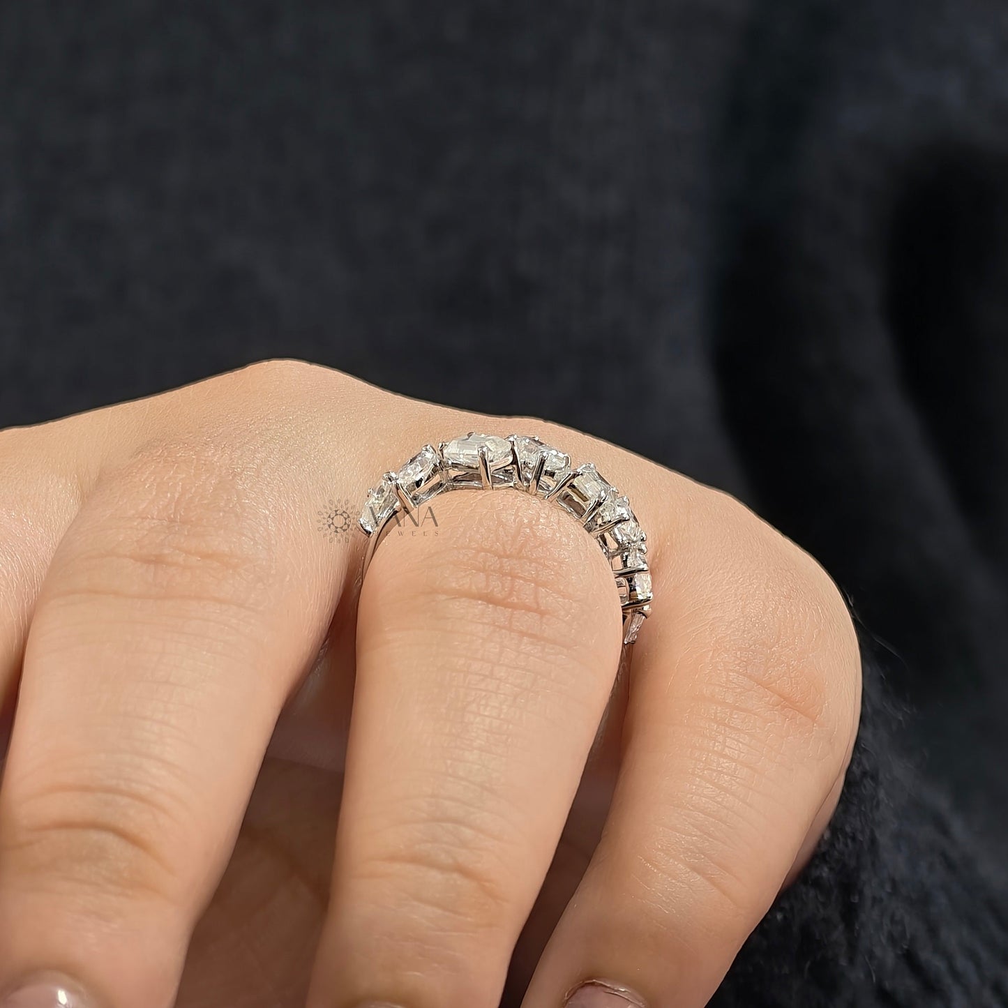 Mixed Cut Moissanite Half Eternity Wedding Band in 18K White Gold