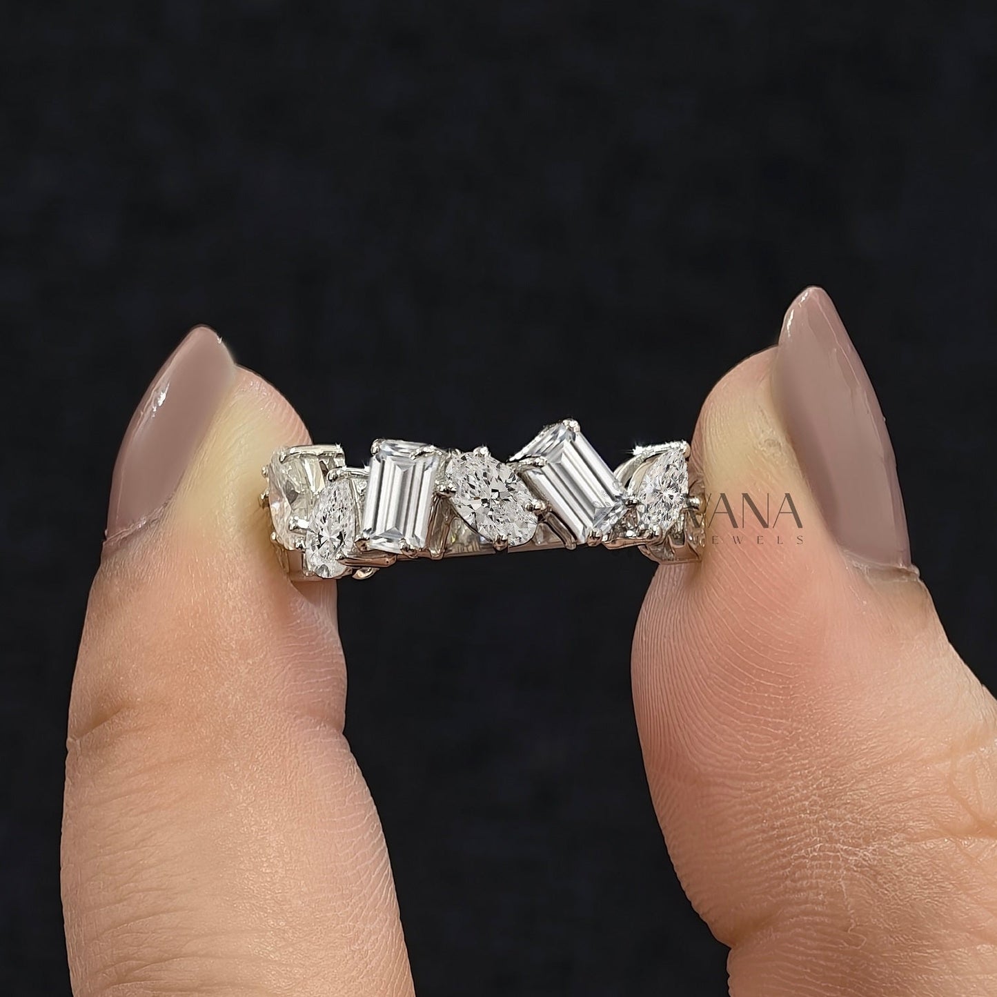 Mixed Cut Moissanite Half Eternity Wedding Band in 18K White Gold