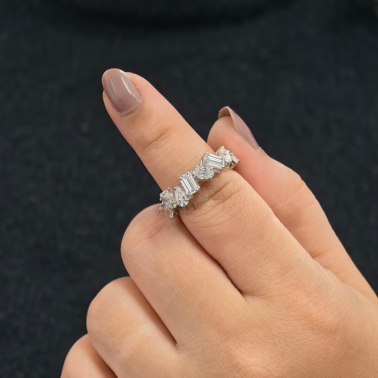 Mixed Cut Moissanite Half Eternity Wedding Band in 18K White Gold