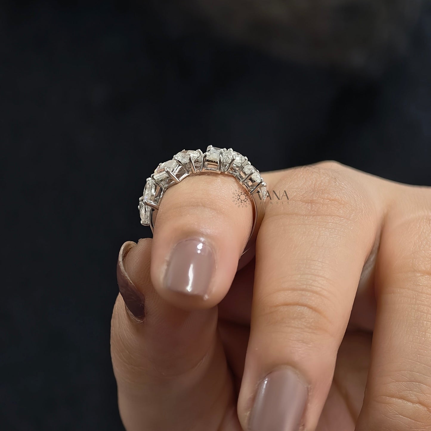 Mixed Cut Moissanite Half Eternity Wedding Band in 18K White Gold