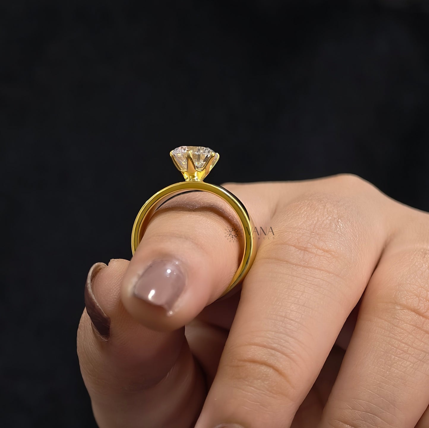 2.00 CT Round Cut Moissanite Wide Band Solitaire Engagement Ring in Yellow Gold