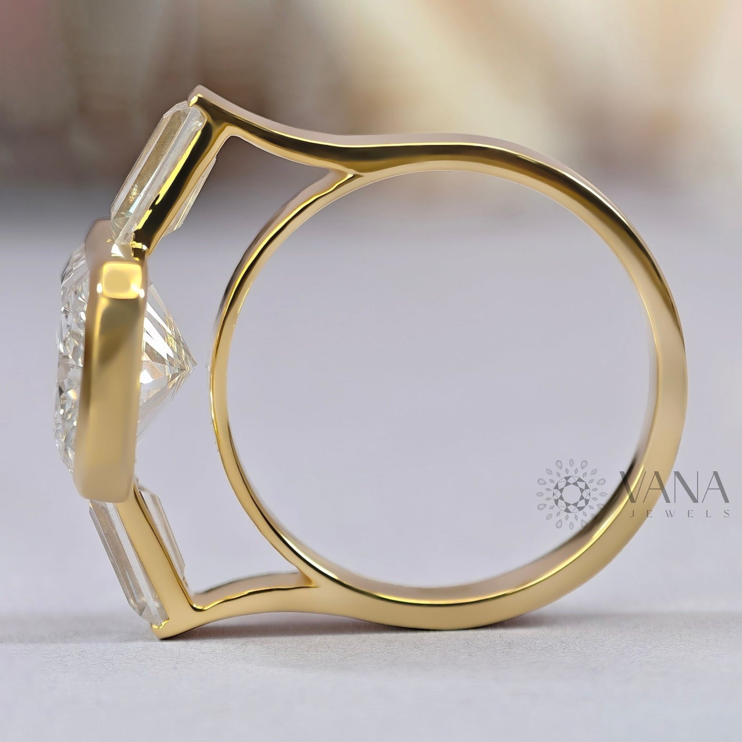 Radiant Cut Moissanite Engagement Ring with Tapered Baguette Side Stones in 14K Gold