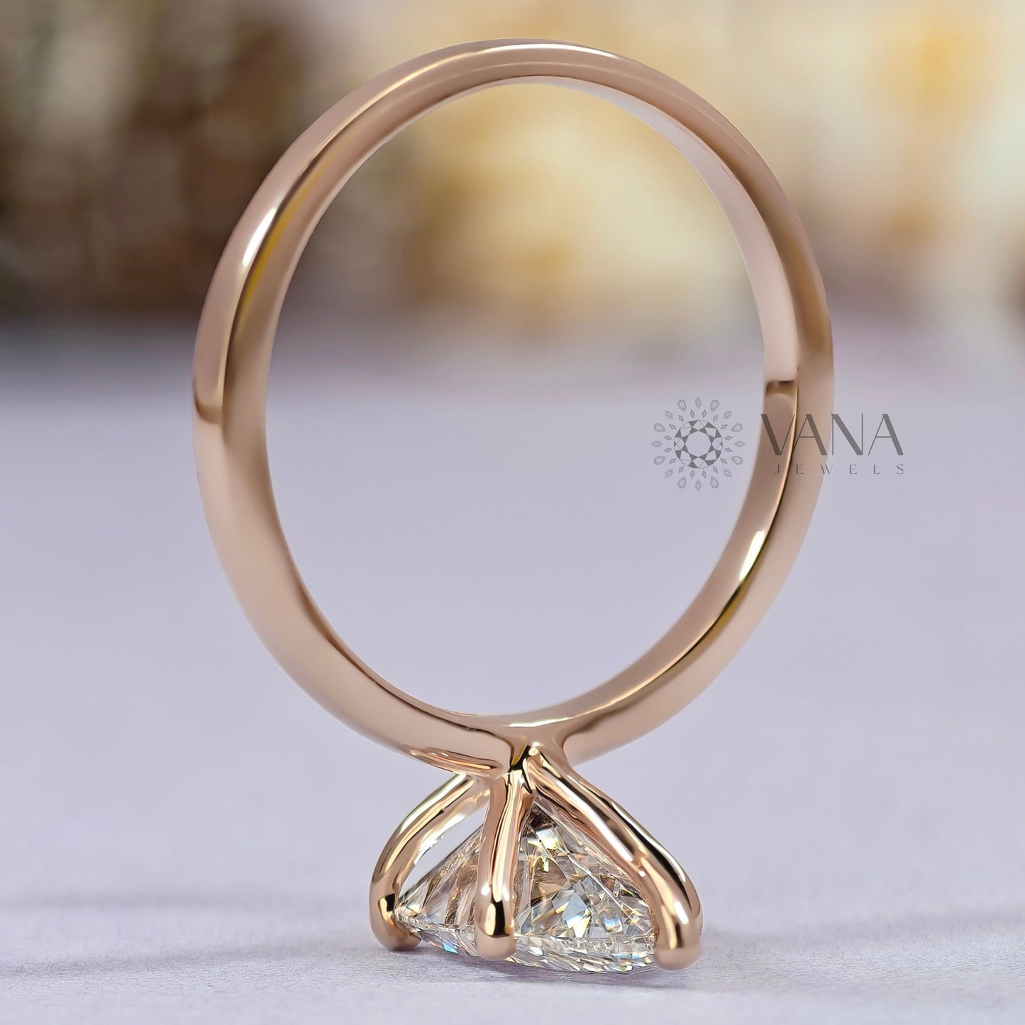 Pear Cut Moissanite Engagement Solitaire Ring in Rose Gold Five Prong setting