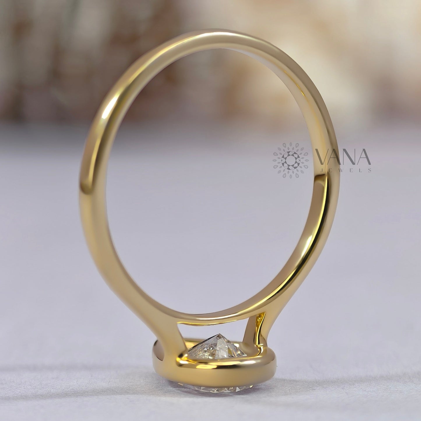 Bezel Set Pear Cut Moissanite Solitaire Engagement Ring with Cathedral Setting