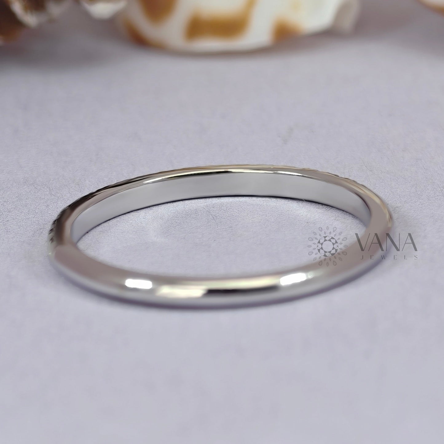 Round Cut Moissanite Wedding Band, White Gold Stackable Pave Eternity Ring