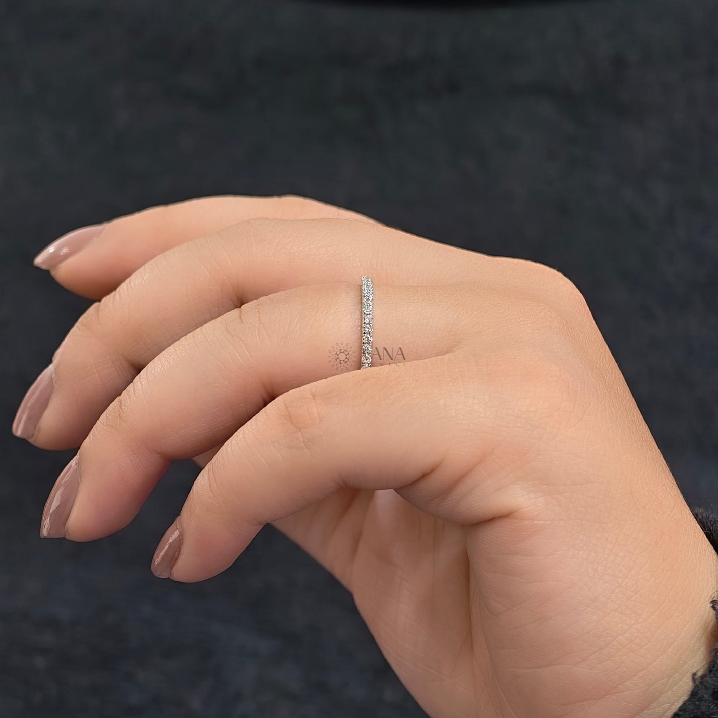 Round Cut Moissanite Wedding Band, White Gold Stackable Pave Eternity Ring