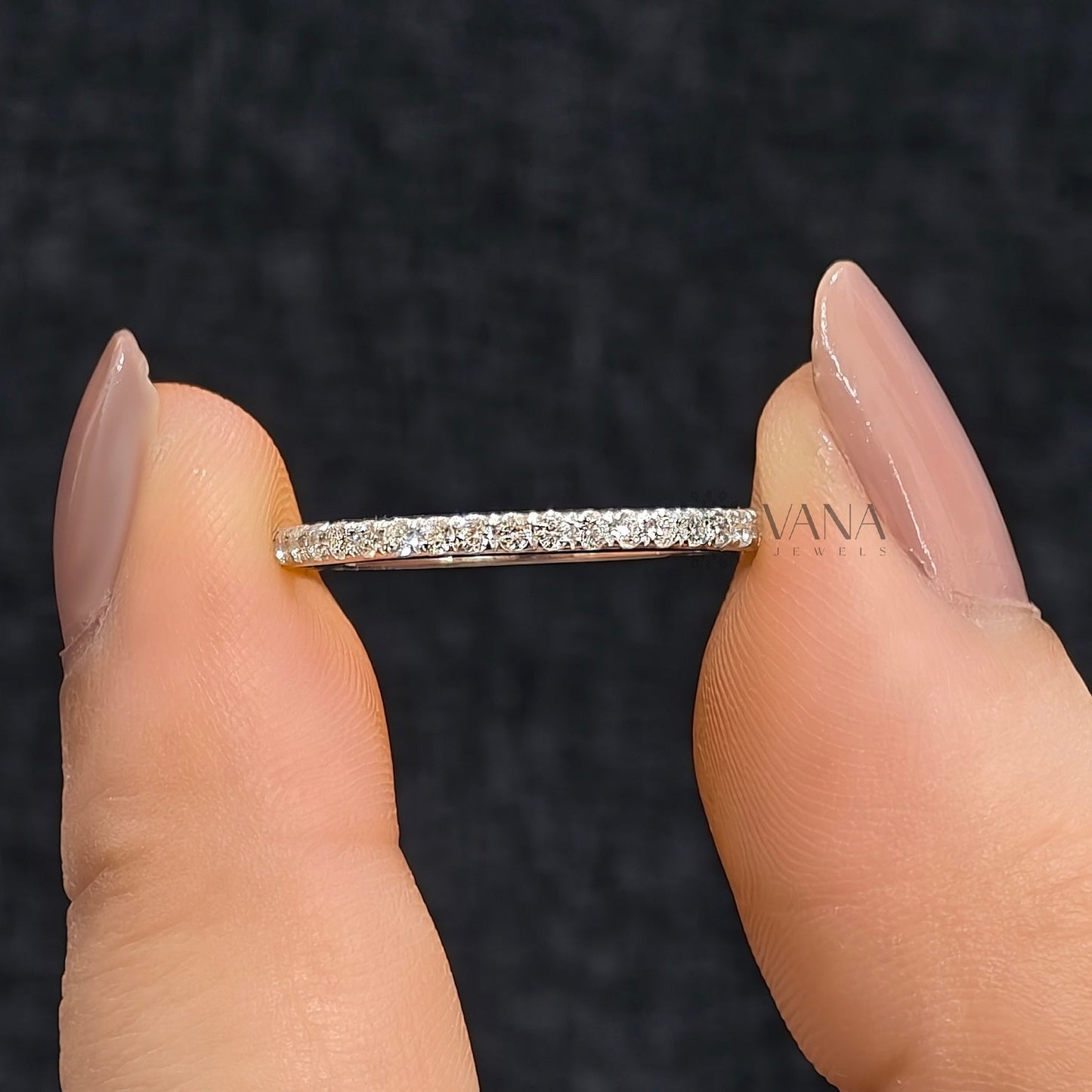 Round Cut Moissanite Wedding Band, White Gold Stackable Pave Eternity Ring