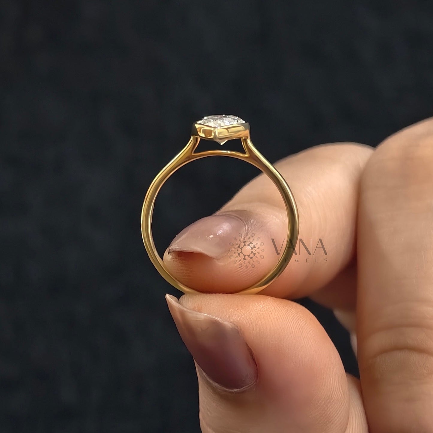 Bezel Set Pear Cut Moissanite Solitaire Engagement Ring with Cathedral Setting