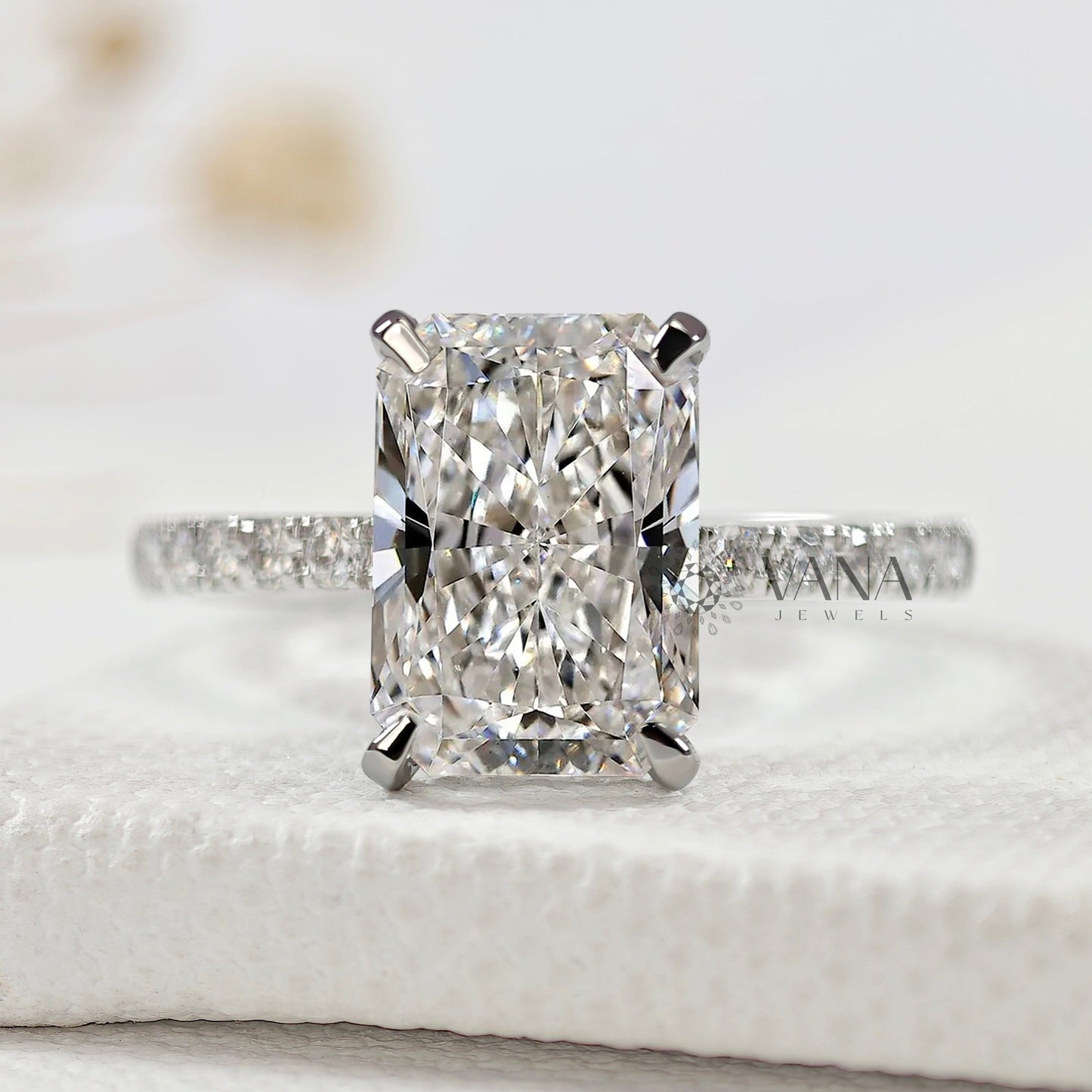 Radiant Cut Hidden Halo Lab Grown Diamond Engagement Ring with Pave Setting