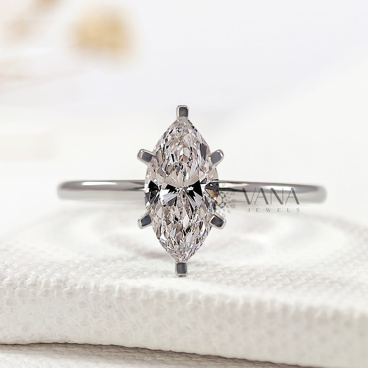 Marquise Cut Lab Diamond Solitaire Ring, White Gold Engagement Proposal Ring for Her