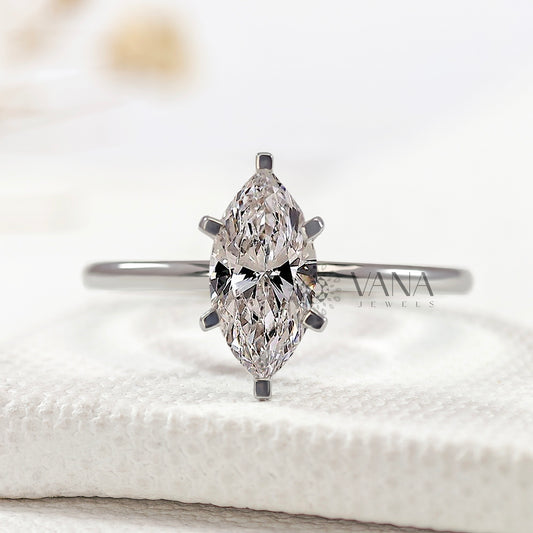 Marquise Cut Lab Diamond Solitaire Ring, White Gold Engagement Proposal Ring for Her